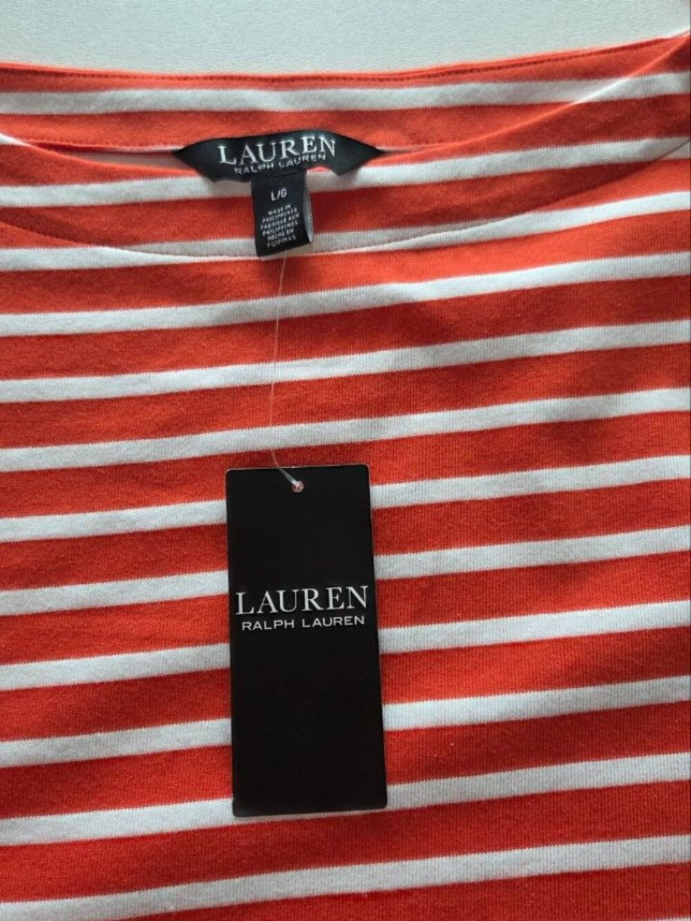 $90 Lauren Ralph Lauren Cotton Jersey Stripe Boat Neck Long Sleeve Top Size L - Picture 5 of 13